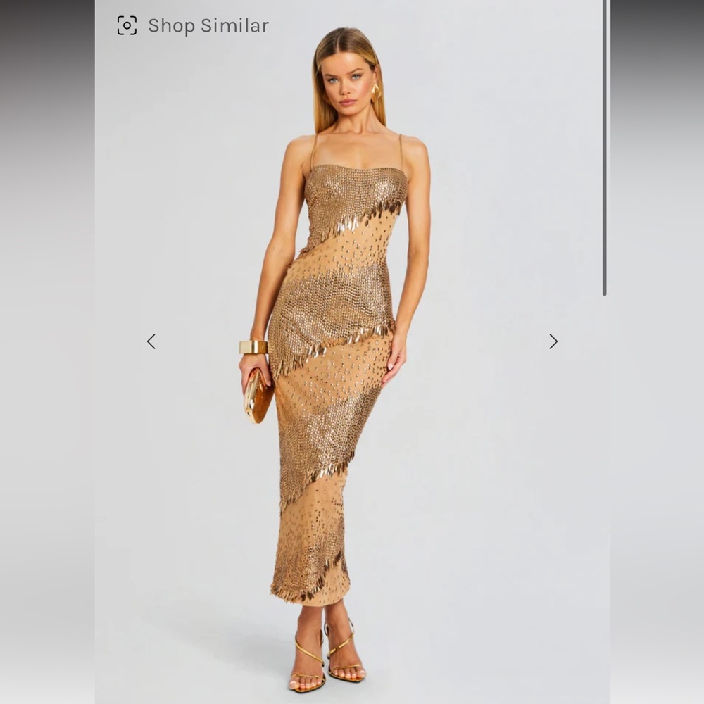 Retrofete NWT Elegant Gold Carmine Evening Dress